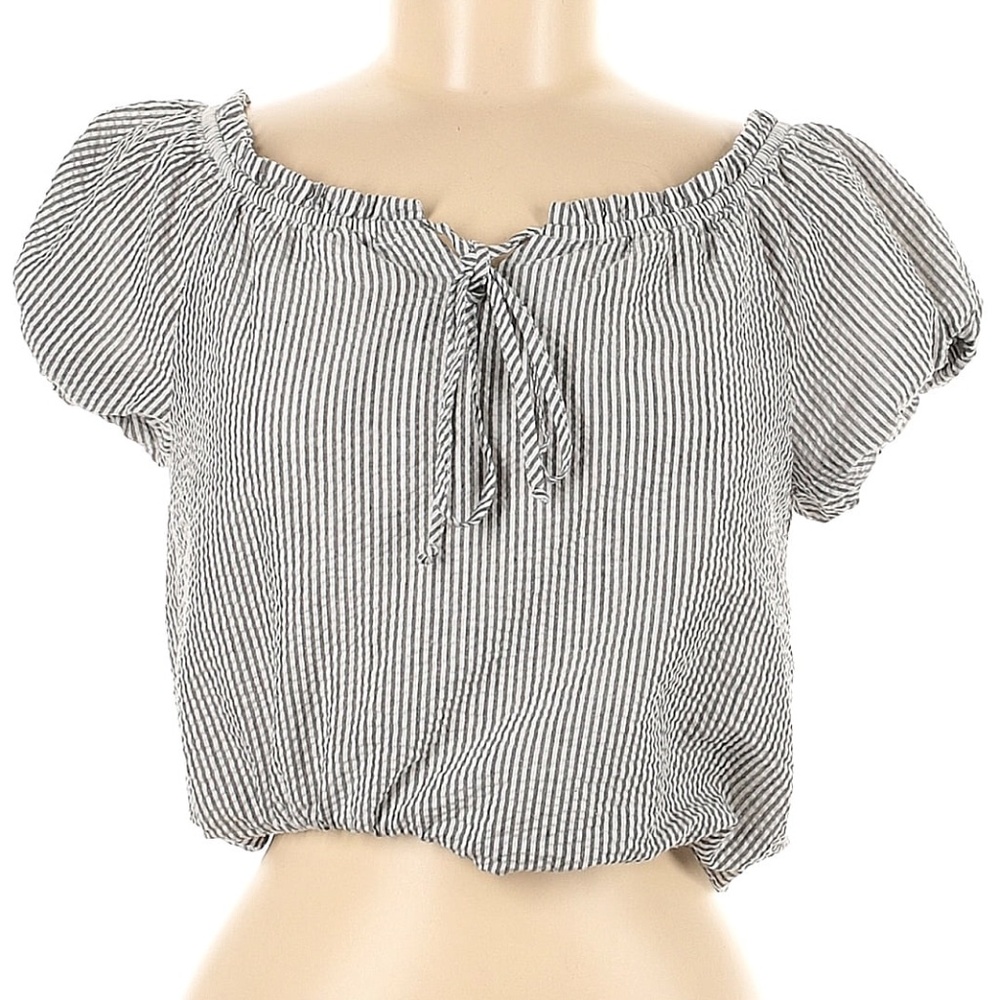 Aqua by Bloomingdales Seersucker Peasant Boho Prairie Top